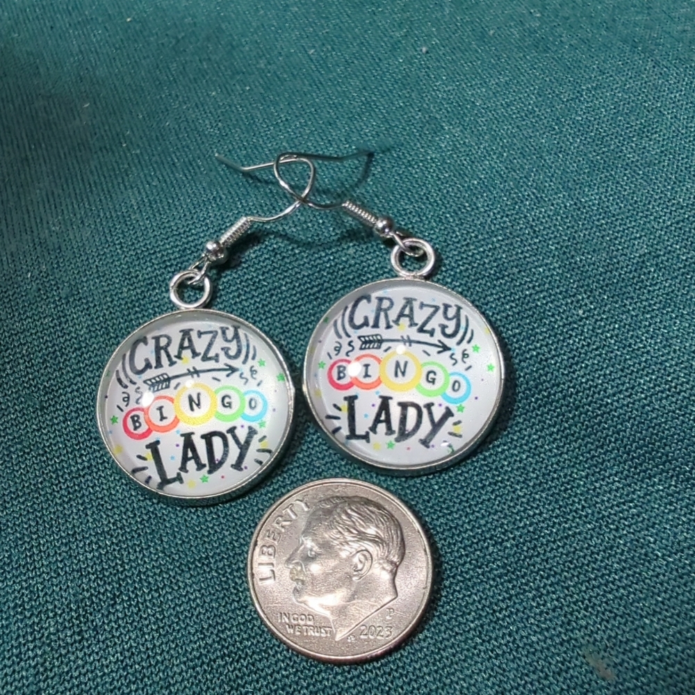 Bingo "CRAZY BINGO LADY" Bingo Player Earrings Gift NWT